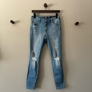 HOLLISTER DISTRESSED MID-RISE CROP SUPER SKINNY JEANS SIZE 5 REGULAR 27W 26L